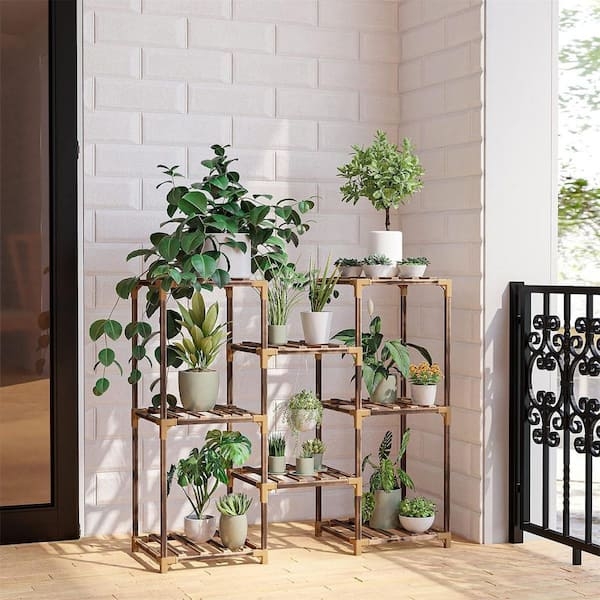 Plant Stand: Modular Wood Rack featuring Metallic Gold Connectors