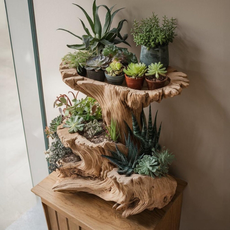 Plant Stand Organic Shape Gnarled Texture Rustic Root Sculpture Decor