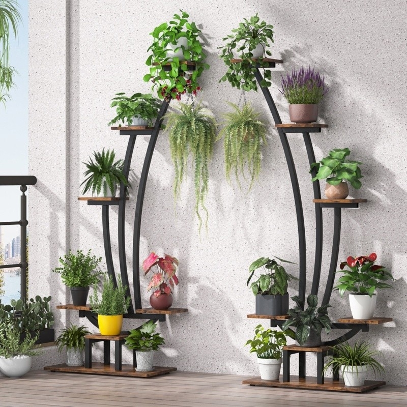 Plant Stand Pair Heart Shaped Silhouette Symmetrical Arc Stand