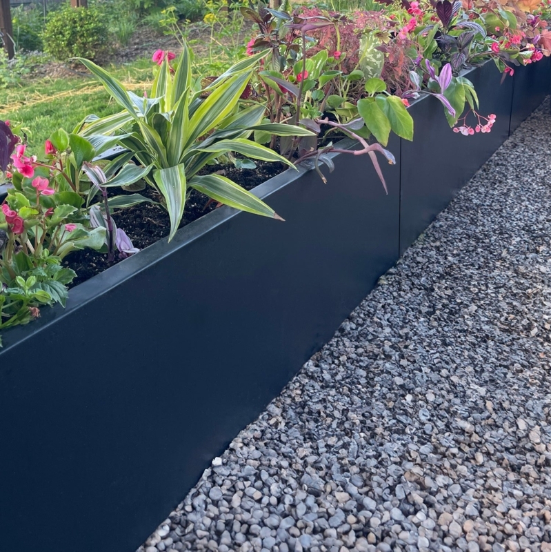 Planter Box Long Rectangular Form Matte Black Contemporary Steel