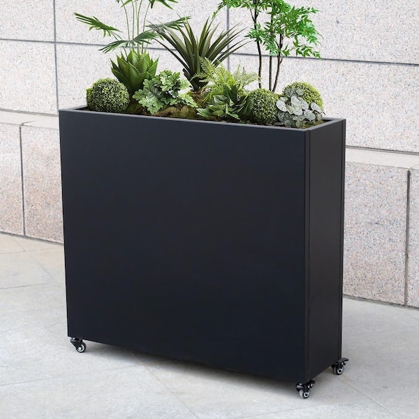Planter Box Swivel Casters Matte Black Steel Mobile Divider