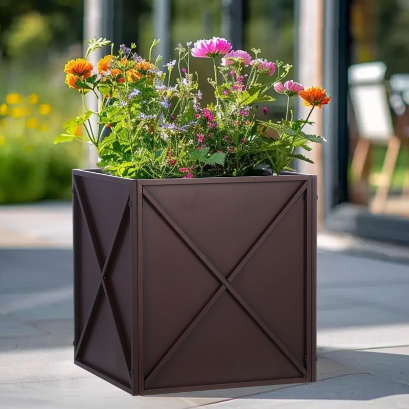 Planter Box X-Brace Design Dark Brown Matte Square Farmhouse