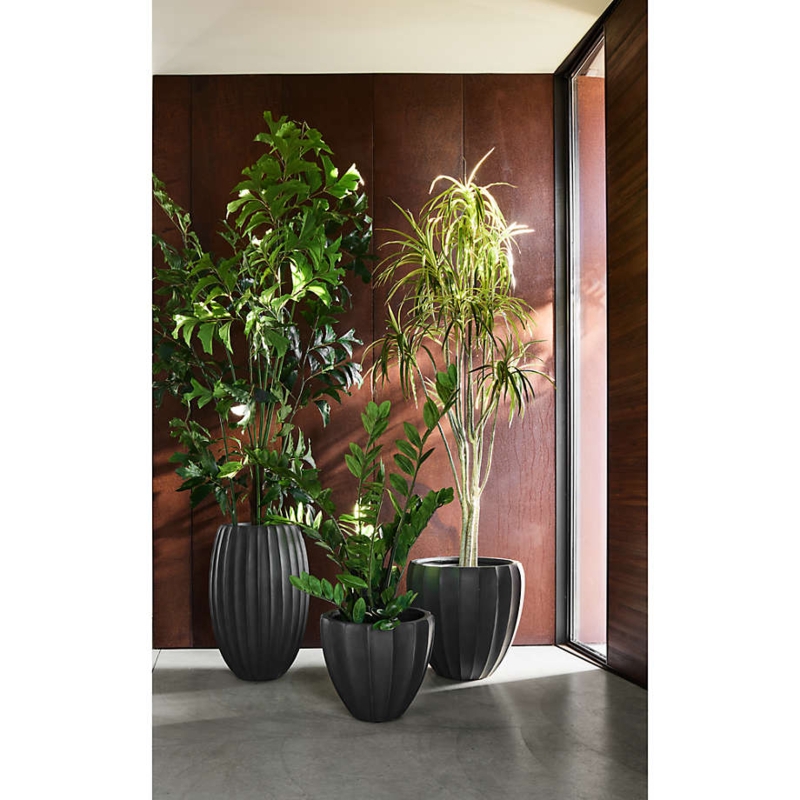 Planter Ficonstone Vertical Fluted Texture Tapered Ovoid Ribbed Pot