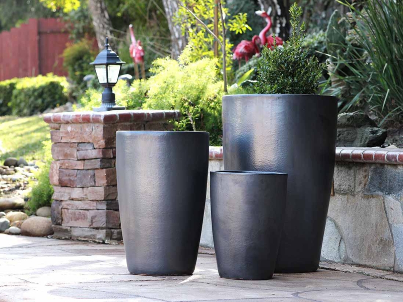 Planter Set Graduated Heights Ceramic Charcoal Gray Tapered Pots