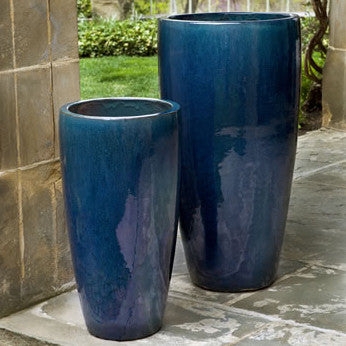 Planter Set Tall Cylindrical Indigo Glossy Nested Pair