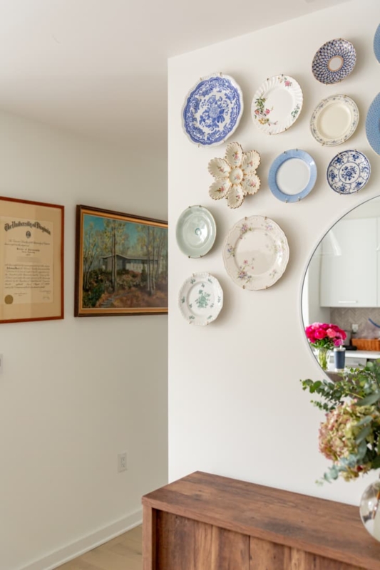 Plate Gallery Wall with Curated Blue Chinoiserie Accents & Scalloped Edges