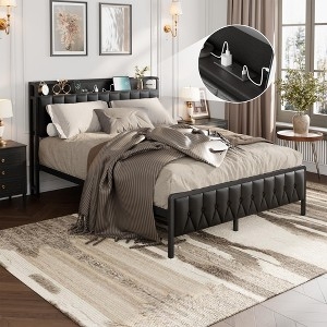 Platform Bed Charging Station Storage Shelf Quilted Upholstery