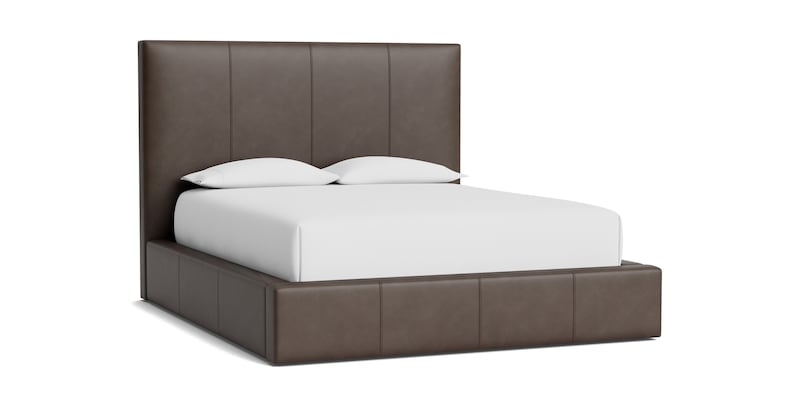 Platform Bed Chocolate Brown Faux Leather Tall Vertical Stitch Headboard