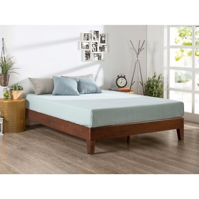 Platform Bed Espresso Brown Wood Tapered Legs Mid Century Minimalist