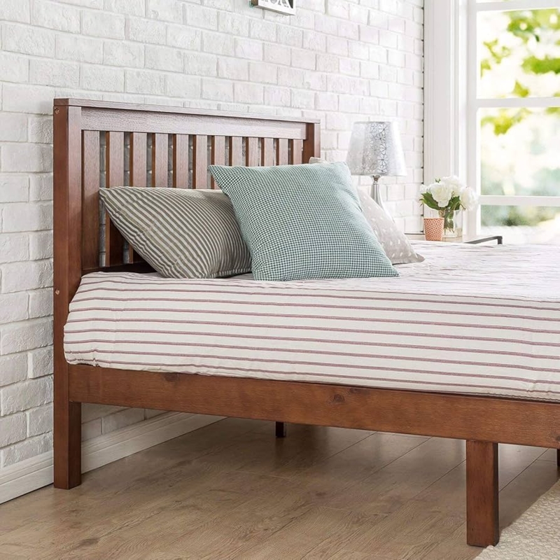 Platform Bed Espresso Wood Finish Mission Slats and Block Legs
