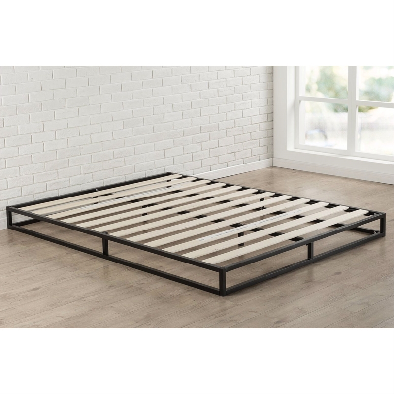 Platform Bed Frame Wood Slats Minimalist Metal Low Profile Base