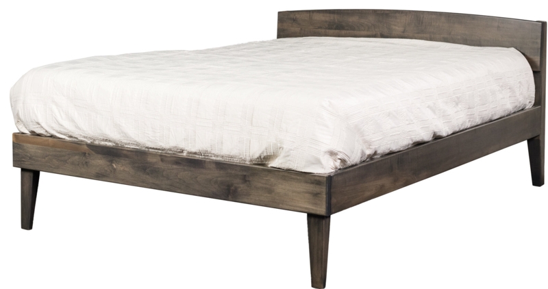 Platform Bed Grey Stained Hardwood Splayed Legs Mid Century