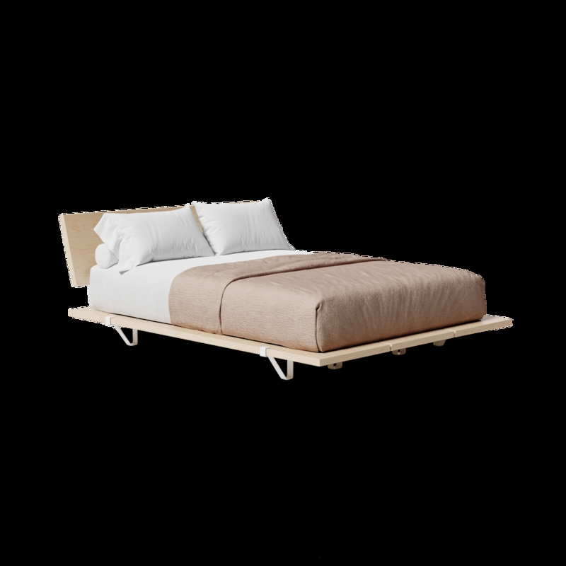 Platform Bed Light Birch Wood White Metal Legs Modular Scandinavian