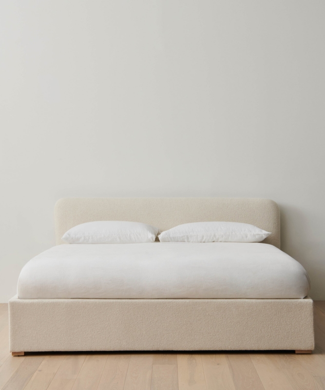 Platform Bed Oyster White Mini Boucle Curved Headboard
