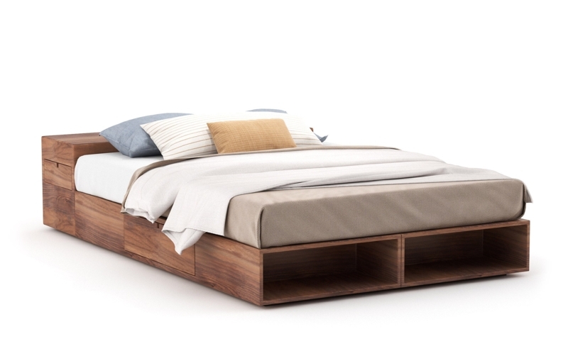 Platform Bed Walnut Open Footboard Storage Cubbies Minimalist