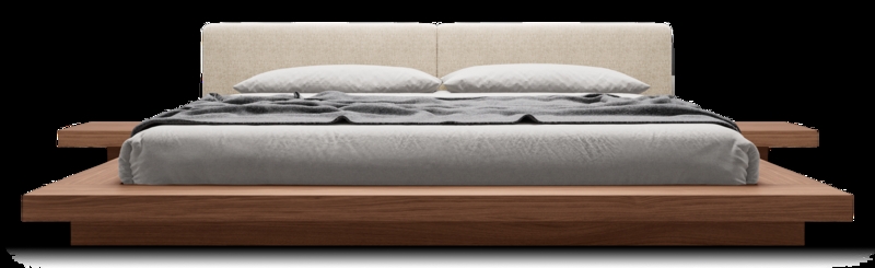 Platform Bed Walnut Wide Ledge Integrated Nightstands Gray Headboard