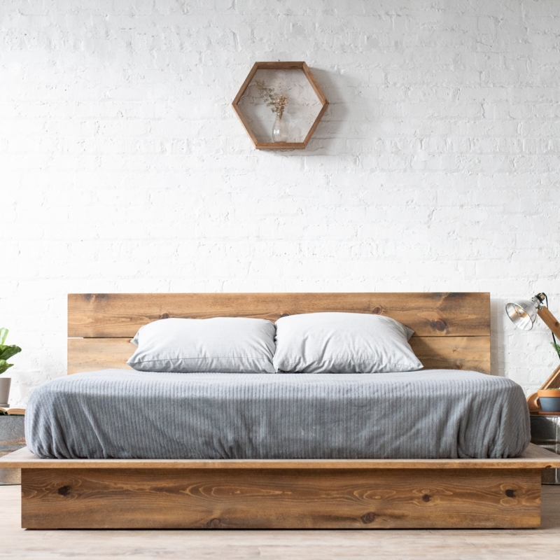 Platform Bed Weathered Wood Plank Headboard Rustic Industrial