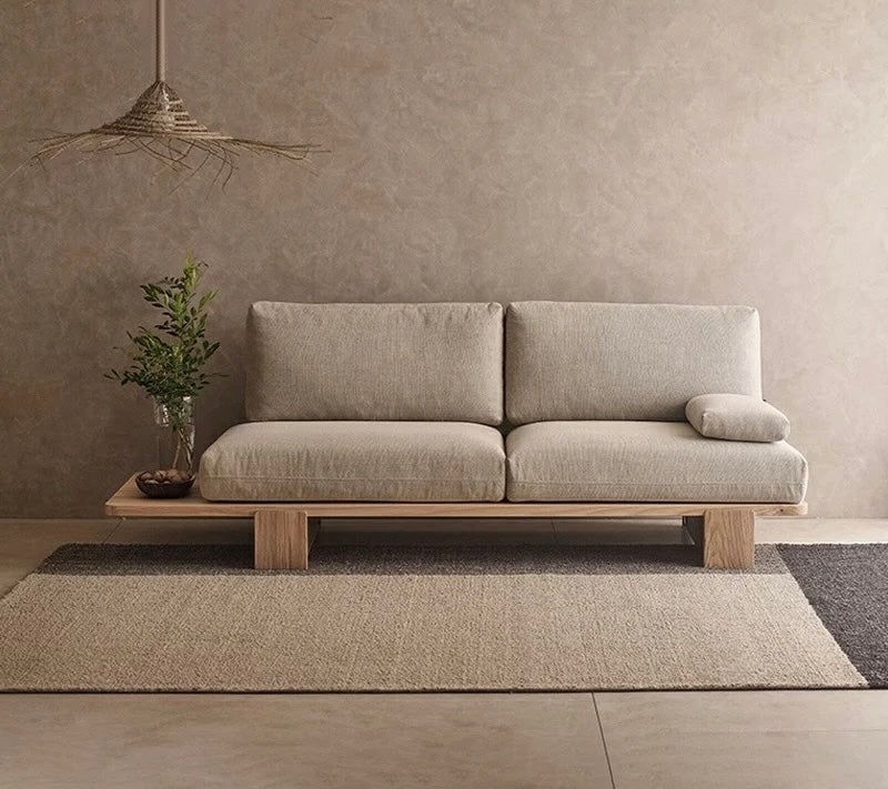 Platform Sofa with Armless Design and Extended Wooden Base