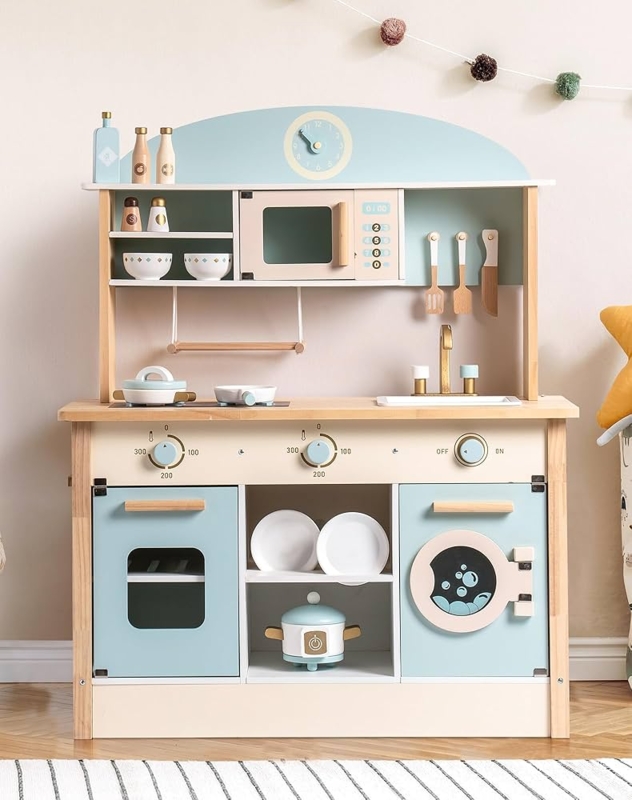 Play Kitchen with Washing Machine Door Pastel Blue Scandinavian