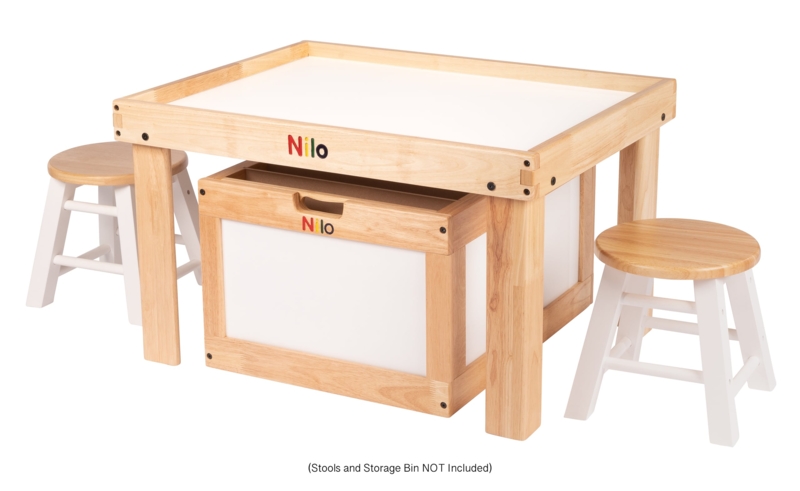 Play Table Natural Wood With Accessory Holes And Recessed Top