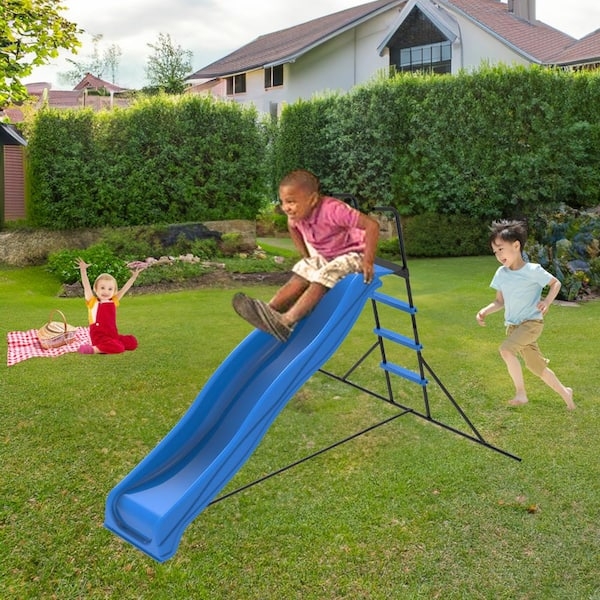Playground Slide Matte Black Metal Frame Royal Blue Wavy Chute