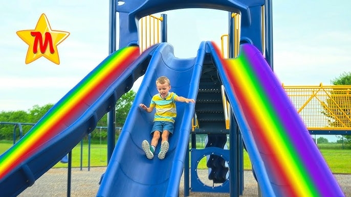Playground Slide Rainbow Accent Slides Triple Chute Cobalt Blue