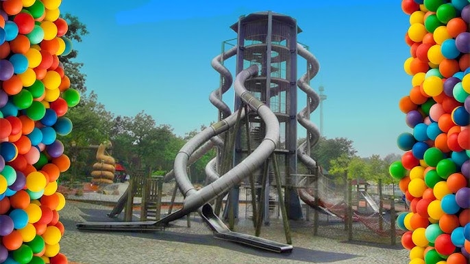 Playground Slide Tower Multi Level Platform Steel Construction Spiral
