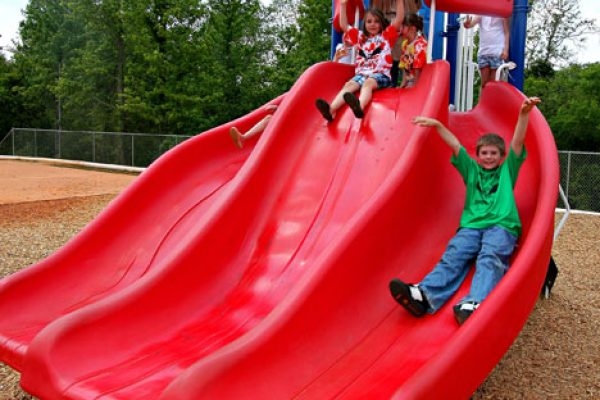 Playground Slide Triple Lane Design Vibrant Red High Side Rails