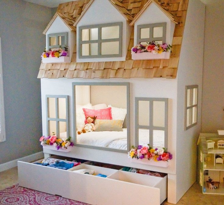 Playhouse Bunk Bed with Wood Shingle Roof and Dormer Windows
