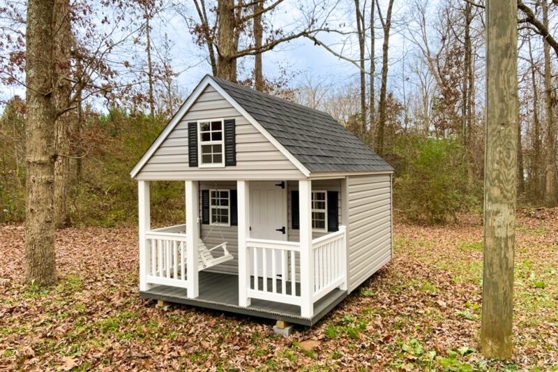 Playhouse Cottage Style Beige with Integrated Porch Swing and Shutters