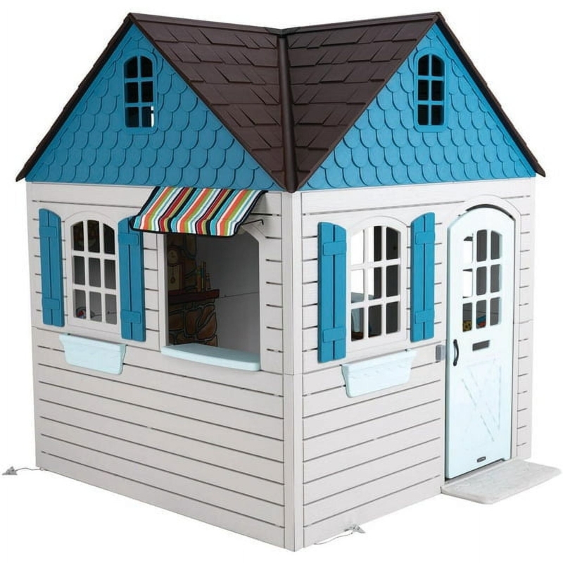 Playhouse Traditional Cottage Blue Scalloped Roof Striped Window