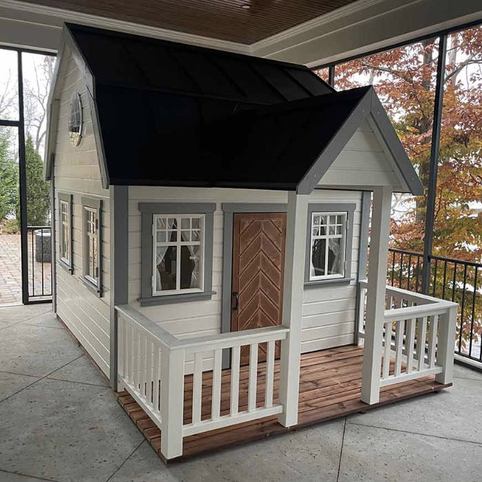 Playhouse White Modern Farmhouse Chevron Door Standing Seam Roof