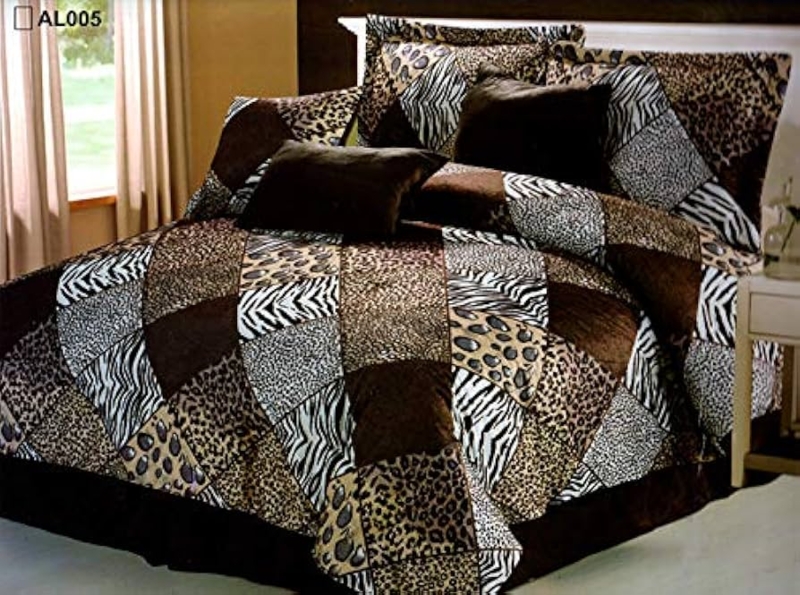 Plush Micro Fur Bedding Set with Safari Animal Patchwork Prints