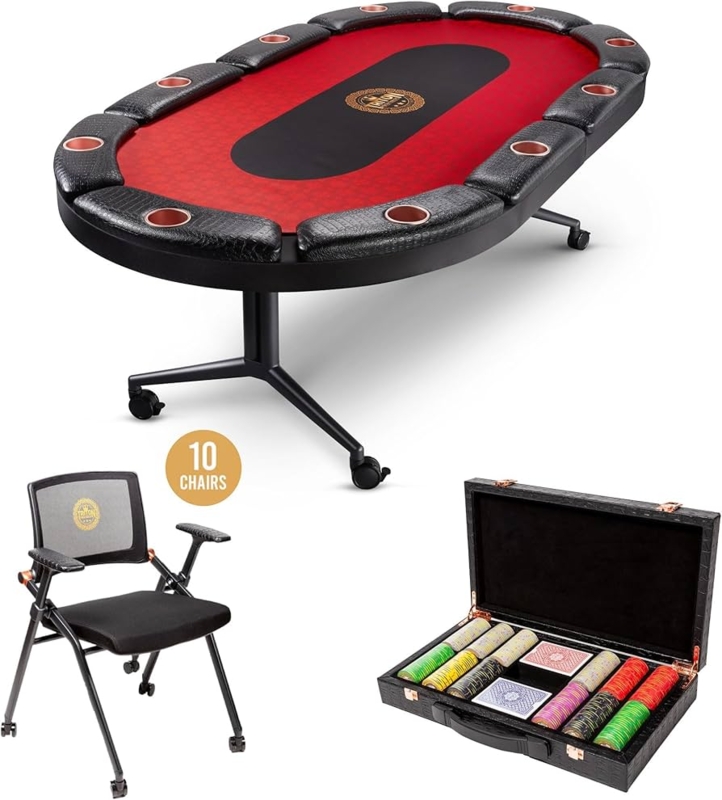 Poker Table Set Crocodile Texture Armrest Mobile Base Ten Player
