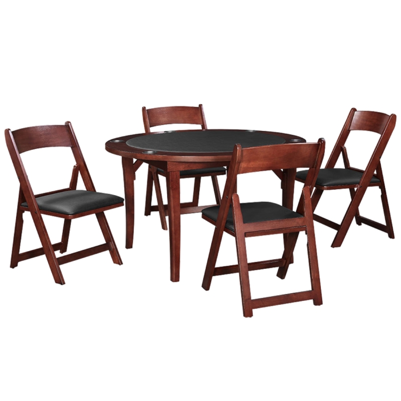 Poker Table Set English Tudor Finish Round Tabletop Cup Holders