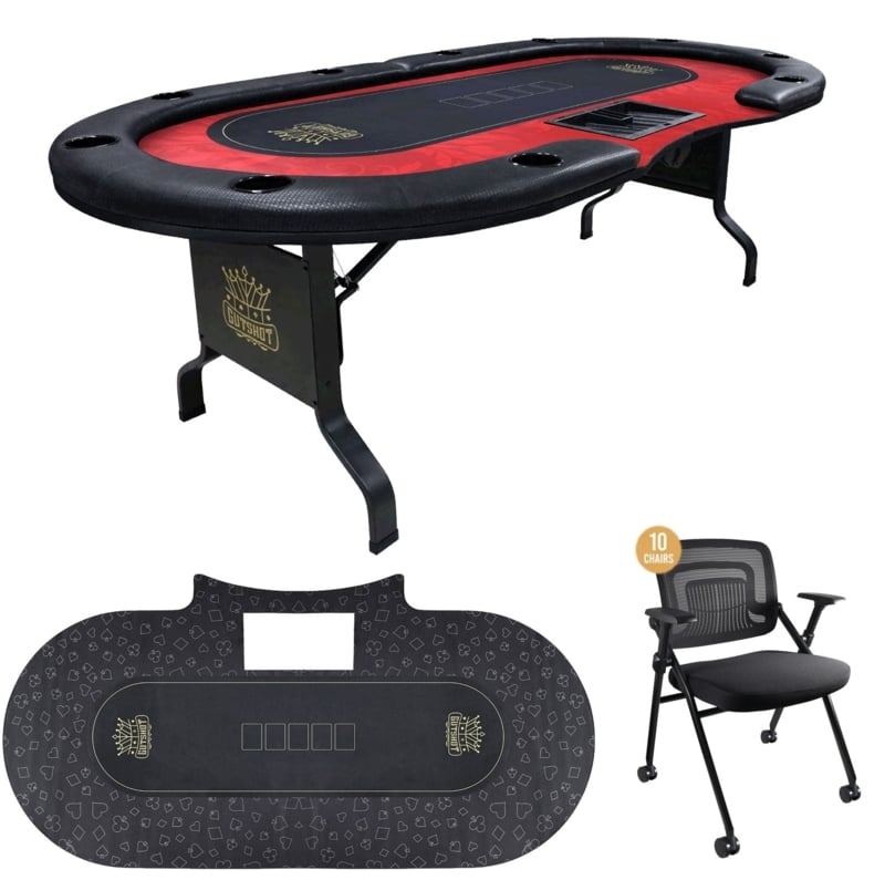 Poker Table Set Folding 10 Player Dealer Tray Mesh Chairs