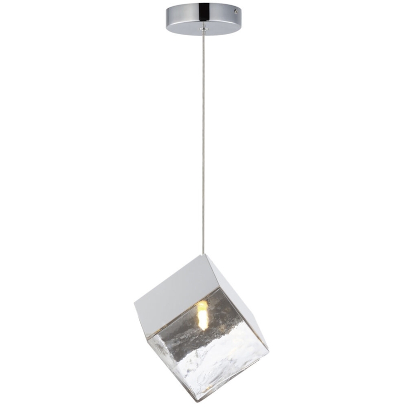 Polished Chrome Mini Pendant with Diagonally Tilted Textured Ice Cube