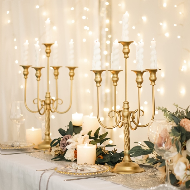 Polished Gold Candelabra with 5 Arms and Elegant Twisted Stem Detail