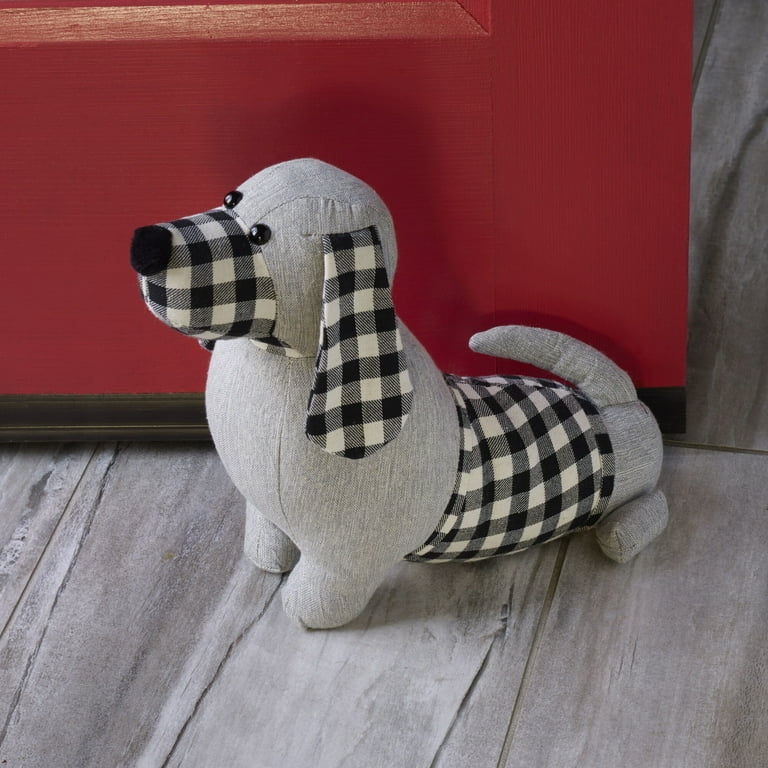Polyester Door Stop in Grey with Buffalo Plaid Accents