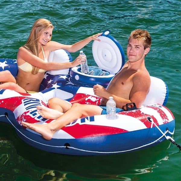 Pool Float American Flag Print Integrated Cooler Patriotic Lounger