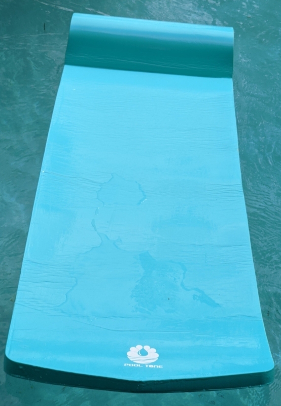 Pool Float, Aqua Blue Vinyl Coated Foam Mat, Rippled Texture Headrest