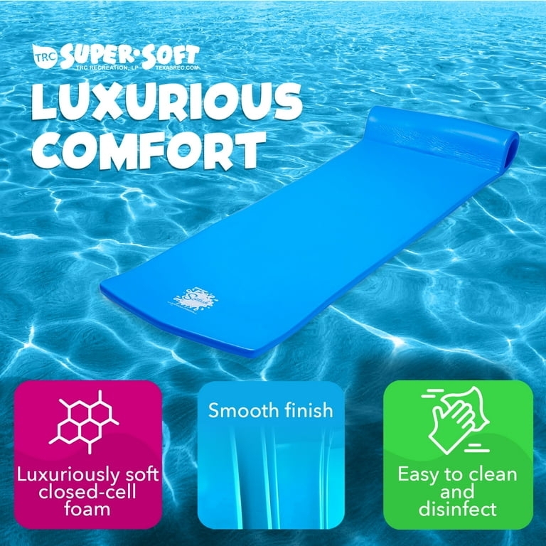Pool Float, Bahama Blue Closed Cell Foam Mat, Integrated Pillow Roll