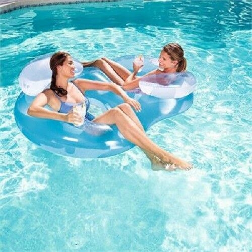 Pool Float Figure Eight Shape Translucent Blue Tandem Swim Ring