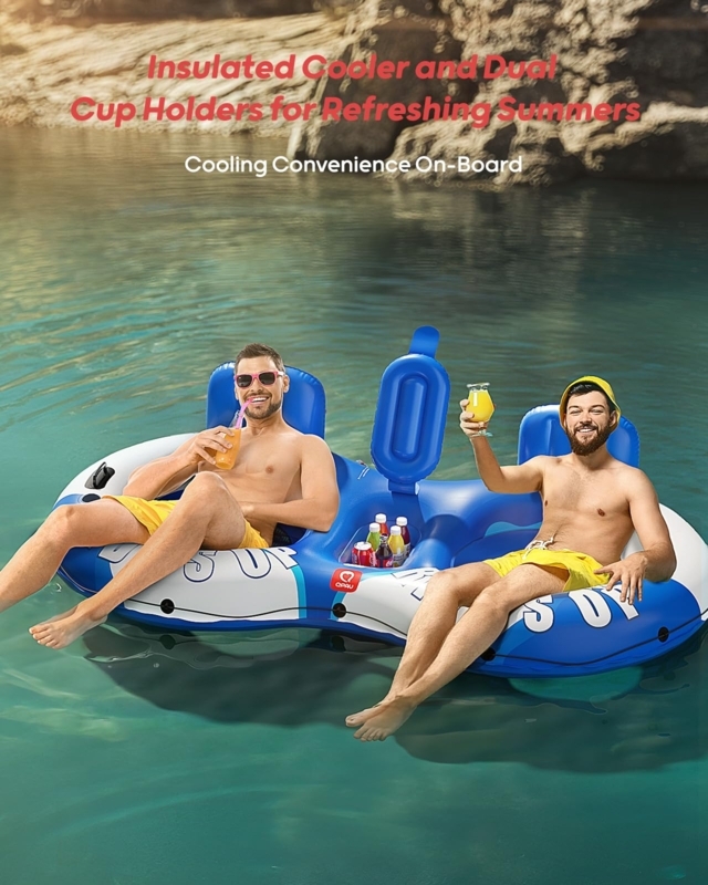 Pool Float Heavy Duty Handles Integrated Cooler River Tube For Two