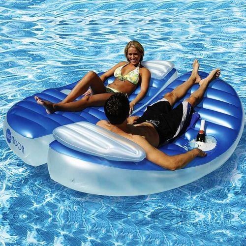 Pool Float Integrated Bottle Holder Ribbed Texture Luxury Lounger
