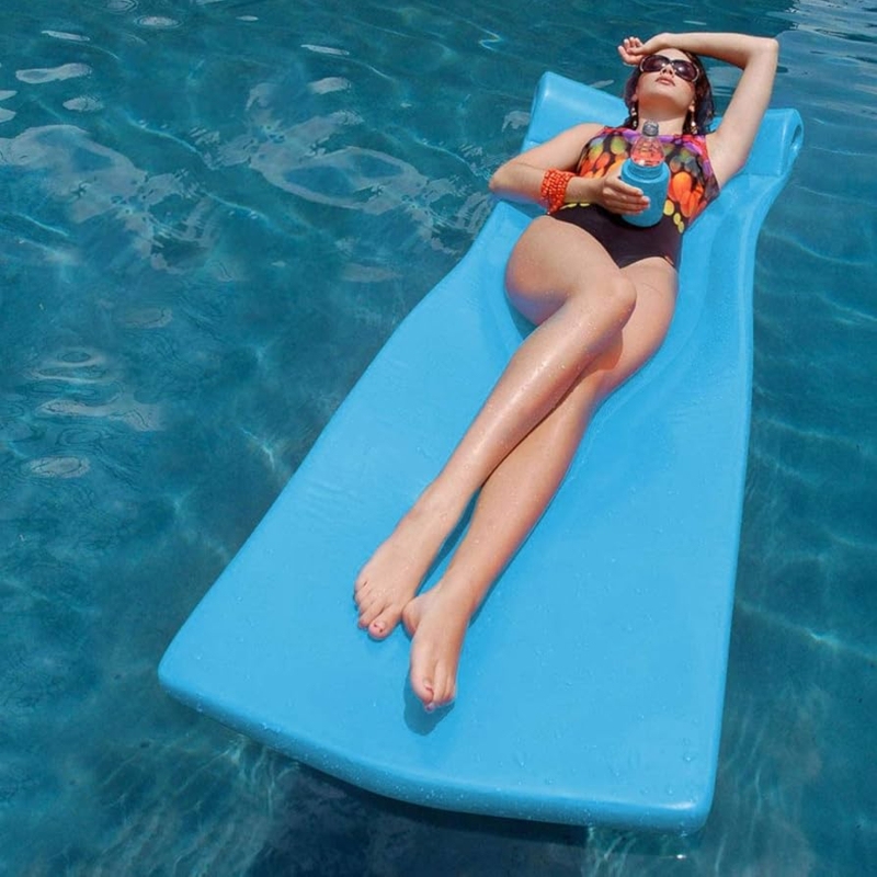 Pool Float, Marina Blue Oversized Foam Lounger with Integrated Pillow