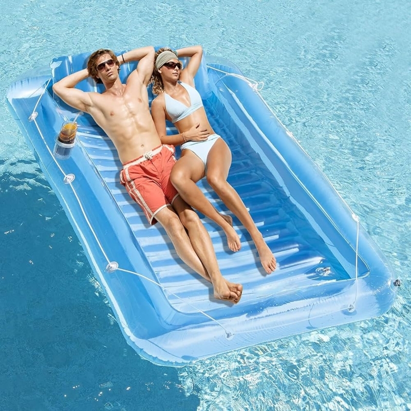 Pool Float Perimeter Rope Ribbed Surface Inflatable Two Person Mat