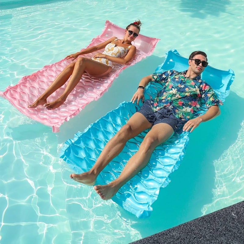Pool Float Quilted Bubble Surface Scalloped Edge Pink And Blue Mats
