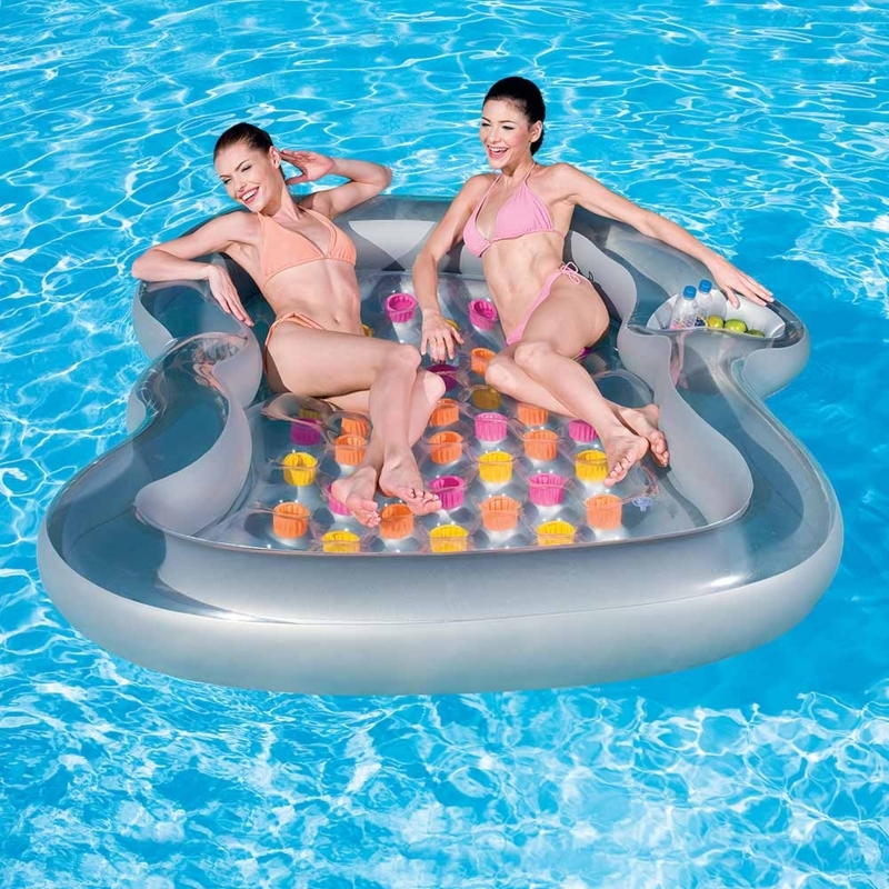 Pool Float with Colorful Pockets, Silver Finish Double Person Lounger