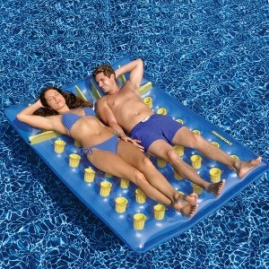 Pool Mattress 36 Pocket Design Translucent Blue Inflatable Float